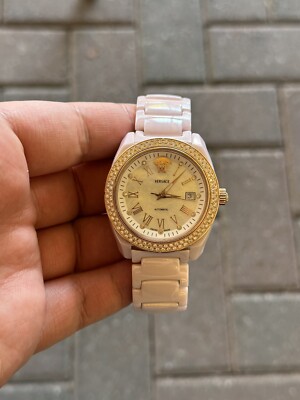 Versace Pink ceramic Rose gold and Real Diamonds SwissWatch