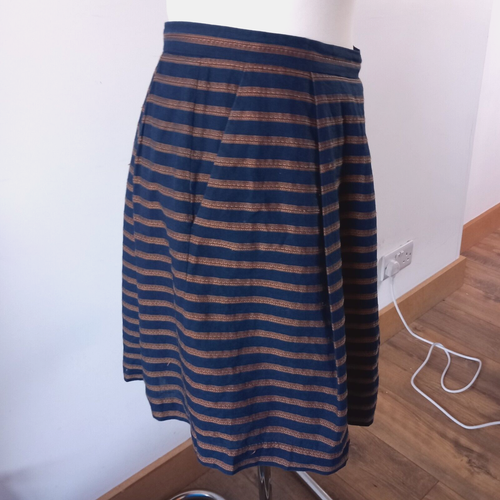 Toast Skirt Womens UK 8 Blue Striped Box Pleated A Line Knee Length Flowy - Picture 7 of 9