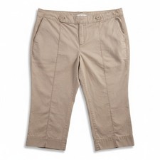 Ann Taylor LOFT Pants Womens 12P Khaki Beige Cotton Twill Capri Beach Coastal