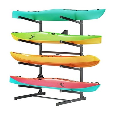 Outdoor Kayak Stand: 4-Tier Freestanding Rack, 220lb, Scratch-Resistant Pads
