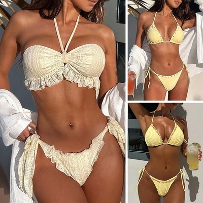 Womens Fringed Push Up Bikini Brazilian Swimwear String Swimsuit Bathing Suits