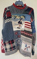 Polo Sport Ralph Lauren Ski Knit Sweater Patchwork Large 90s Vintage Fair Isle