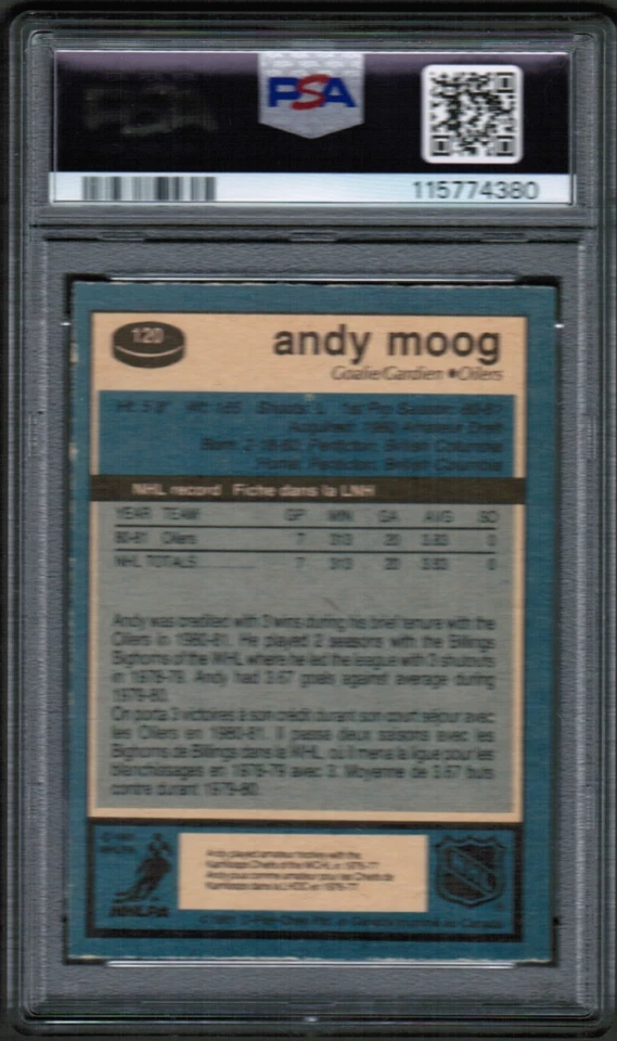 1981 82 OPC O-Pee-Chee #120 Andy Moog Rookie Rc PSA 8 NM-MT - Image 2 of 4