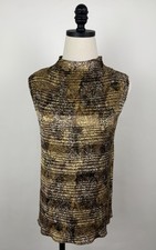 Vintage 90s Pleated Tank Top Womens Large / XL Mock Neck Leopard Print Paisley