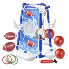 Pool Basketball Hoop, 3-in-1 Floating Basketball Hoop Football Ring Games