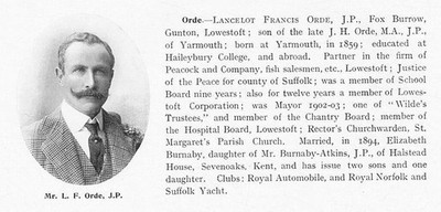Lancelot Francis Orde of Fox Burrow, Gunton Lowestoft - Antique Print 1912