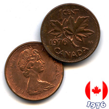 A Canadian 1976  1 Cent Penny Coin Elizabeth II Maple Leaf - Circulated