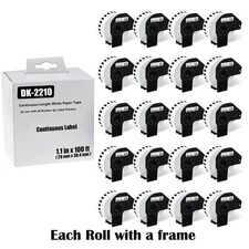 20Rolls 1.1" x 100' Continuous Paper Tape DK-2210 for Brother QL Label Printer