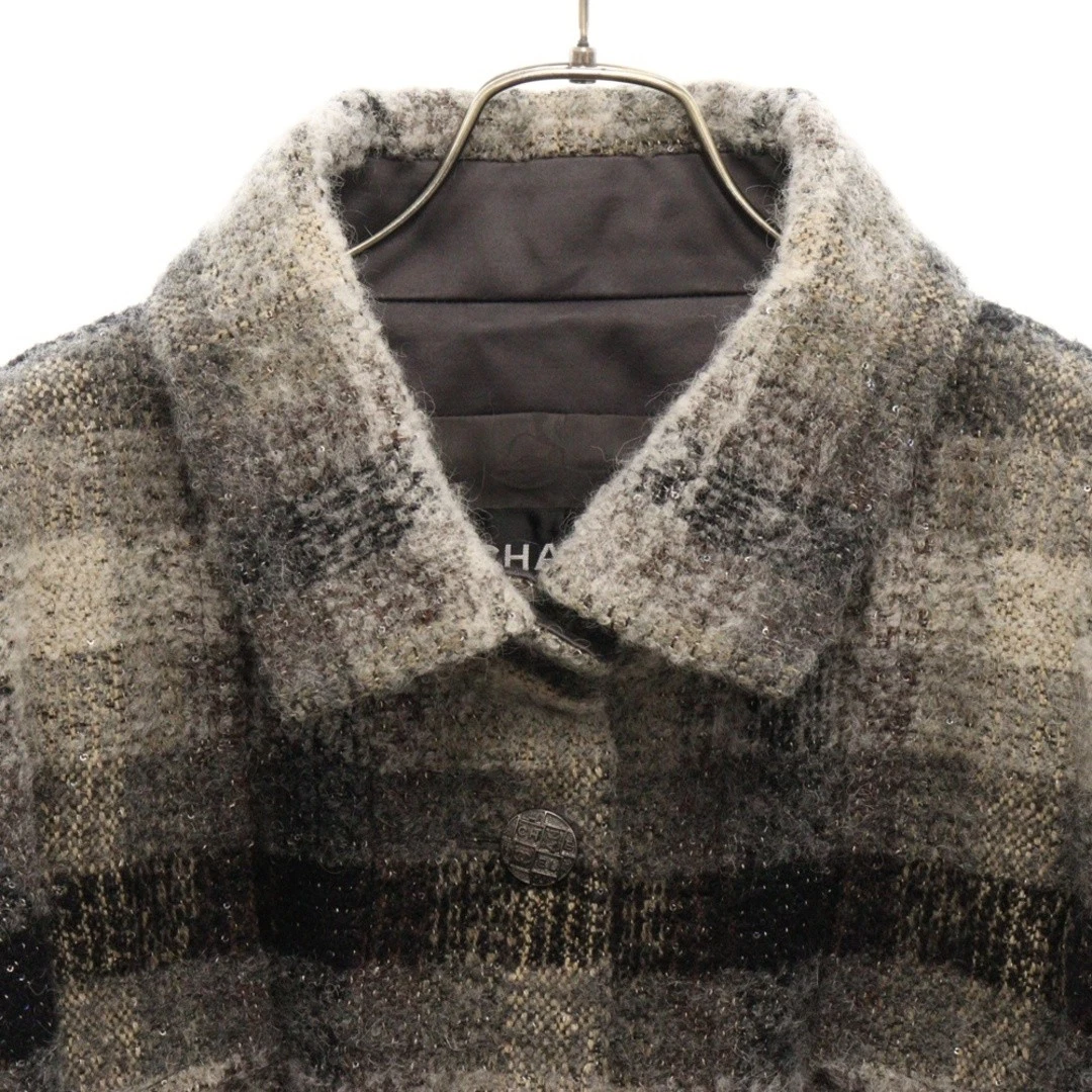Giacca corta Chanel tweed logo bottoni grigio paillettes taglia 38 donna