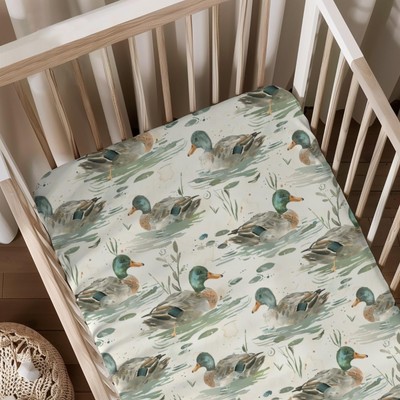Cute Ducks Pattern Baby Sheets for Crib, Unisex Mallard Ducks Leaves Nursery ...