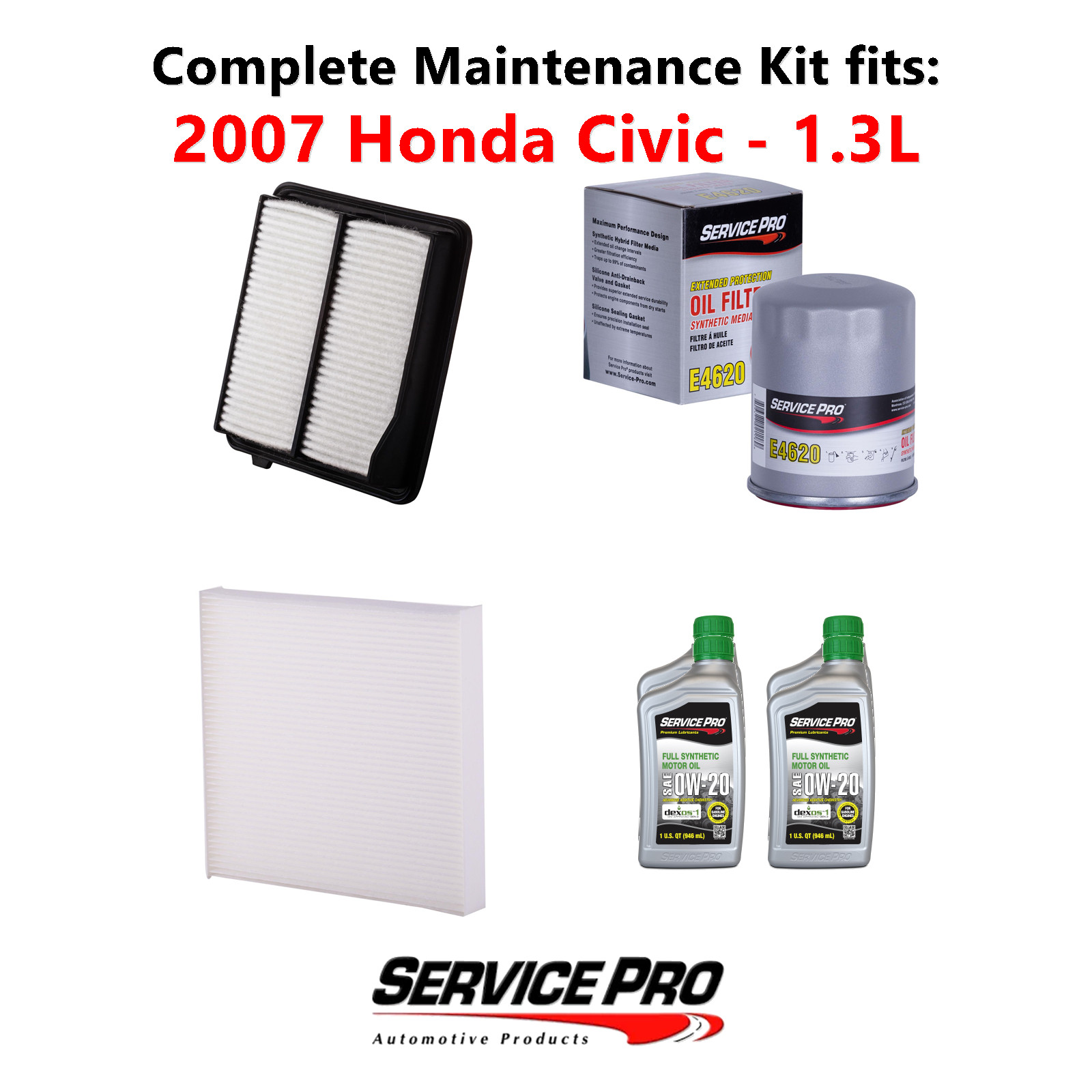 2007 Honda Civic 1.3L Complete Air, Oil  Cabin Filter Kit 0W-20