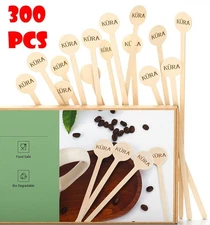 300 Piece 5.9" Wood Round End Coffee Stirrers Birch Stirring Sticks - Hot & Cold