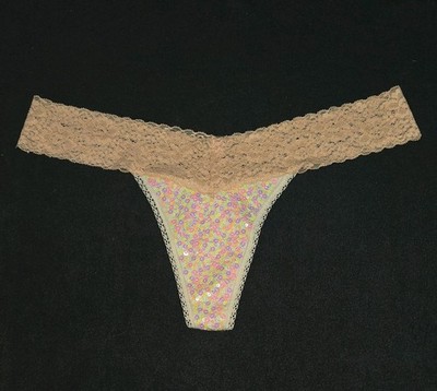 NWT Vintage Victoria's Secret PINK Pastel Bling Sequin Lace Thong Panty Large