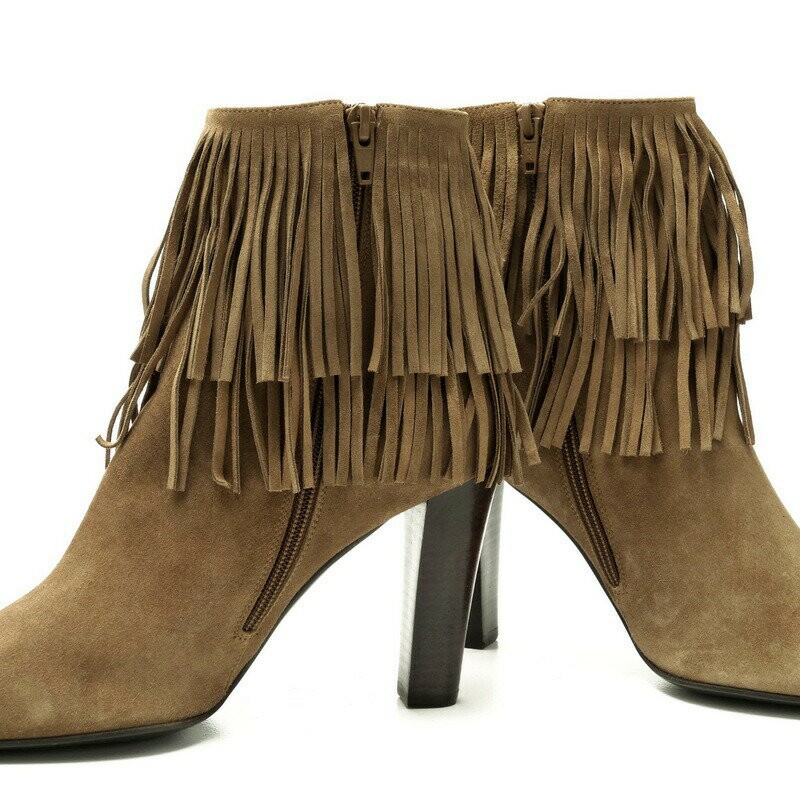 Saint Laurent Paris Short Boots Shoes EU 37.5 US 7.5 Suede Leather Brown Auth thumbnail 19