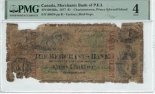 1877  Merchant's Bank of PEI  470-10-04-02a  $1  PMG G-4 See Desc.
