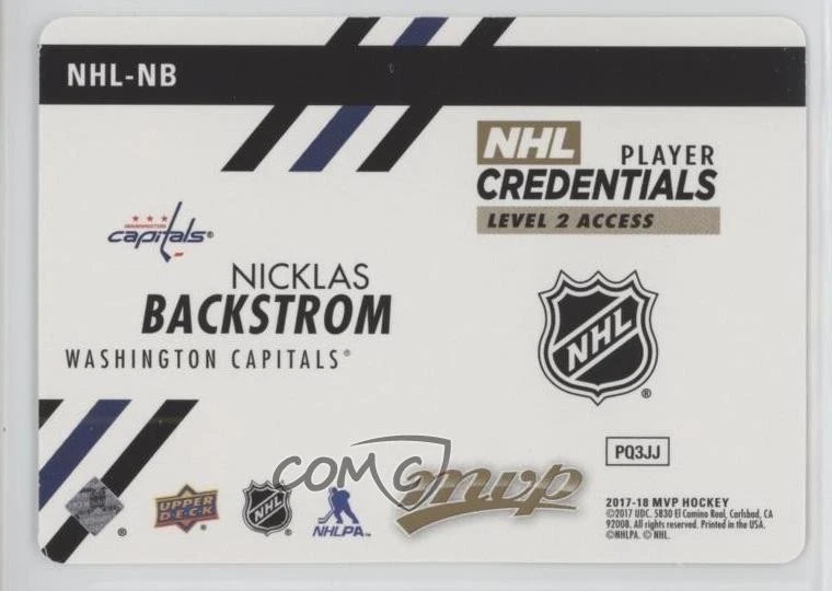 2017-18 Upper Deck MVP NHL Player Credentials Level 2 Access Nicklas Backstrom - Image 2 of 2