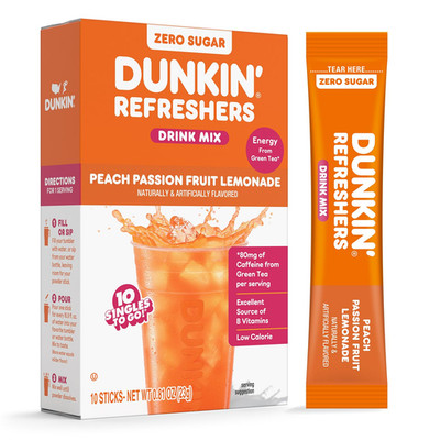 Dunkin  Zero Sugar Refreshers  Powdered Drink Mix Packets, Peach Passionfruit Le