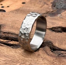 Hammered Minimalist Titanium Ring Brushed Finish Modern Wedding Band