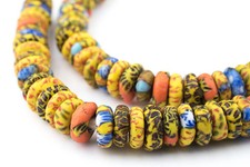 Kumasi Medley Fused Rondelle Recycled Glass Beads 11mm Ghana African Multicolor