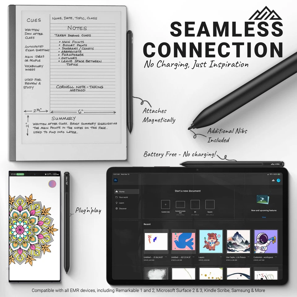 EMR Stylus Pen Replacement with Eraser & 5 Tips | 4096 Pressure & Palm Rejection - Image 2 of 4