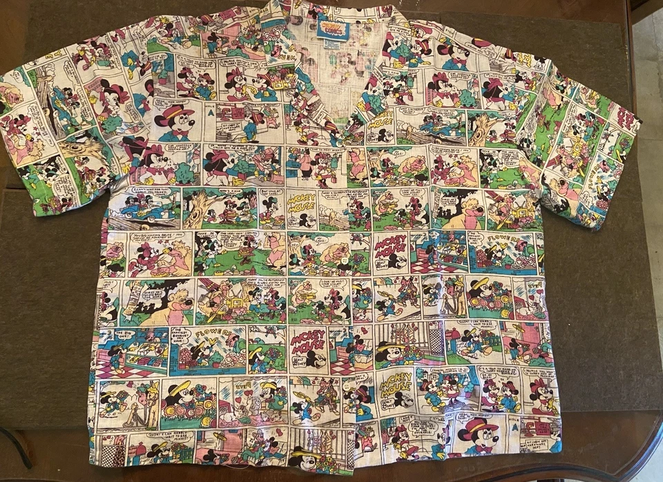 Mickey Mouse Sunday Comics Cartoon Hawaiian Shirt Medium Oversized VTG 80's - Image 2 of 4