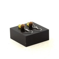 Edelsteine Und Mineralien. Ohrringe 2 Perlen Gelbe Opal Aus Australien + Holz