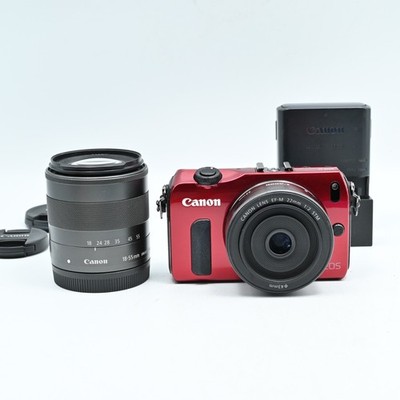 Canon EOS M2 Blue Double Lens Kit w/ 22mm f2, 18-55mm Red [Near Mint]