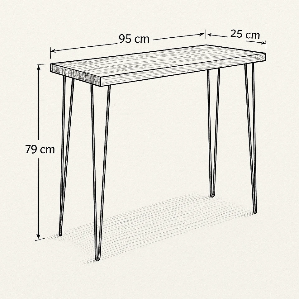 Consolle da Ingresso in Legno Massello e gambe Ferro Tavolino Design Industrial - Immagine 3 di 4