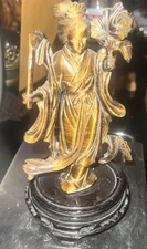 Bronze Sculpture of Maiden Lady Art Nouveau Style Hand Made Figure On Wood Stand