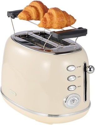 Toaster Retro 2 Slice Vintage White Toaster W/ Lid W/ Bread Attachment Preheat