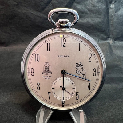 1936 German Berlin Olympic Games D.R.P Swiss SERDIX Pocket Watch Equestrian Jump