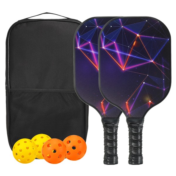 Pickleball-SchläGerset Mit Kissen-Griff,1 Tragetasche,Geometrisches Lila-image