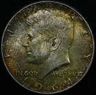 1964 Kennedy Half Dollar 90% SILVER COIN TONED #X32