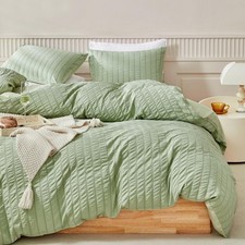 WARMDERN Green Seersucker Duvet Cover Set Queen Size Queen,