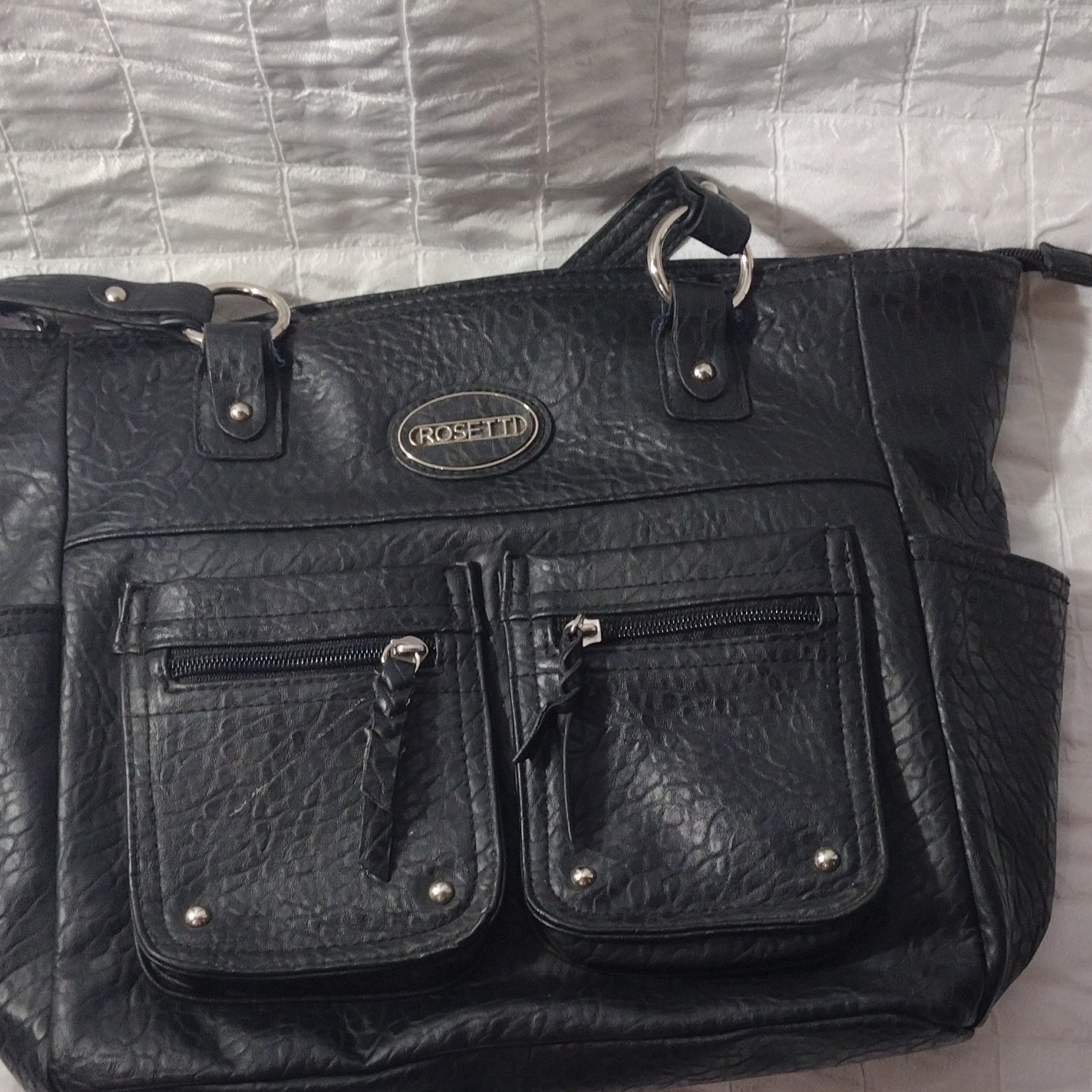 Rosetti Black Shoulder Bag with Zipper Accents and Multiple Pockets