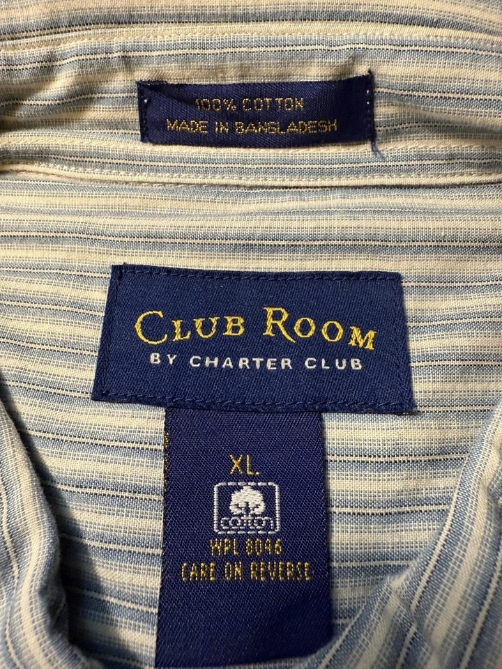 Charter Club Mens Size XL Blue White Striped Button Down Shirt, New W/tag - Image 3 of 4