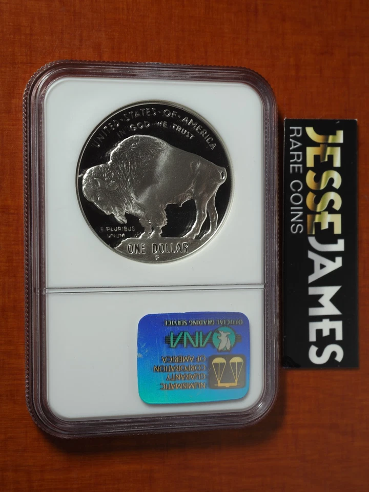 2001 P PROOF SILVER BUFFALO COMMEMORATIVE DOLLAR NGC PF70 ULTRA CAMEO BROWN LABL - Image 2 of 2
