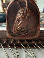Vtg SYROCO WOOD Horse Tie Belt Jewelry Hanger Wall Rack 3D Head Equestrian Rodeo