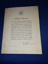 "Harry S. Truman" Certificate Of Appreciation To WWII Veteran "***RARE***