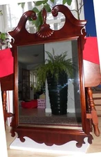 Vintage Traditional Chippendale Style Mahogany Pediment Mantle Entry Wall Mirror
