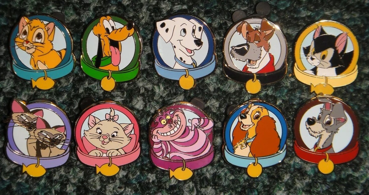 DISNEY PIN DOGS & CATS COLLAR MARIE OLIVER CHESHIRE FÍGARO