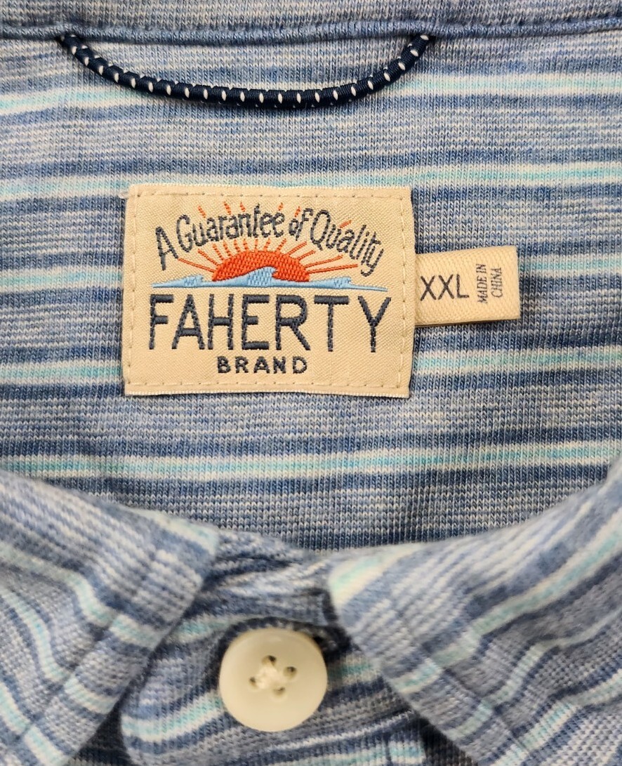 Faherty Label Faherty Movement Polo Shirt Men’s Size XXL Night Shore Striped Pima ...