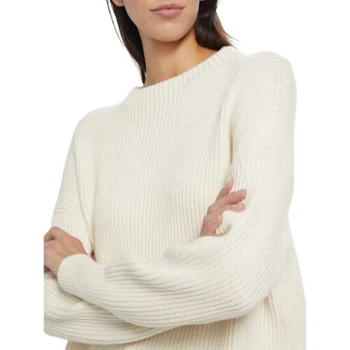 Women's Vince Ribbed Cotton-Cashmere Knit Funnel High Neck Sweater Ivory XS $395