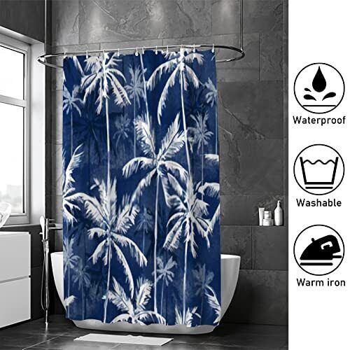 Marineblau Tropisch Aquarell Palmen Bäume Duschvorhänge Sets für Badezimmer mit... - Bild 4 von 6