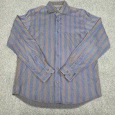 Bugatchi Uomo Men's Long Sleeve Black Dress Shirt Blue Orange Stripes Size L