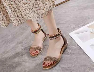 Sandales Femmes Basses Marron Noir Coloré Confortable Cuir Synthetique 32543 - Photo 1/4
