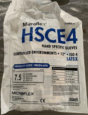 160PR MICROFLEX NON-size 7.5 '' Sterile Gloves, Rt&Lt, ISO 4, #HSCE4-879, Ex11/27