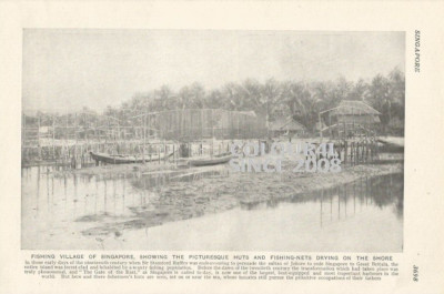 SINGAPORE FISHING VILLAGE FISHERMAN HUTS c 1926 PHOTO ILLUSTRATION PRINT