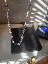 Sophisticated Youmi K Crystal  Necklace Earrings Purple Green Sparkly JT