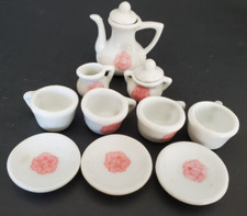 Child's Tea Set White Pink Flower 12 pcs Display or Crafts A